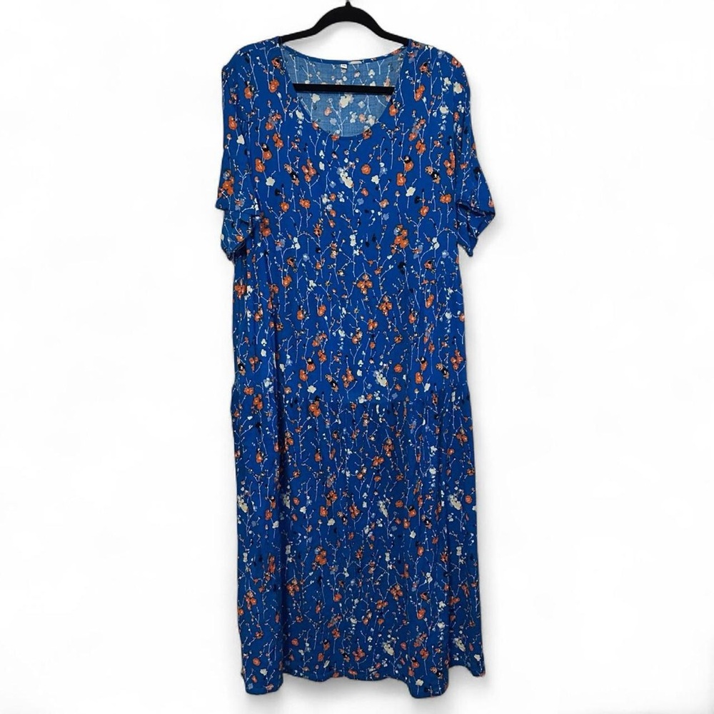 Blue Floral Short Sleeve Maxi Dress XXL